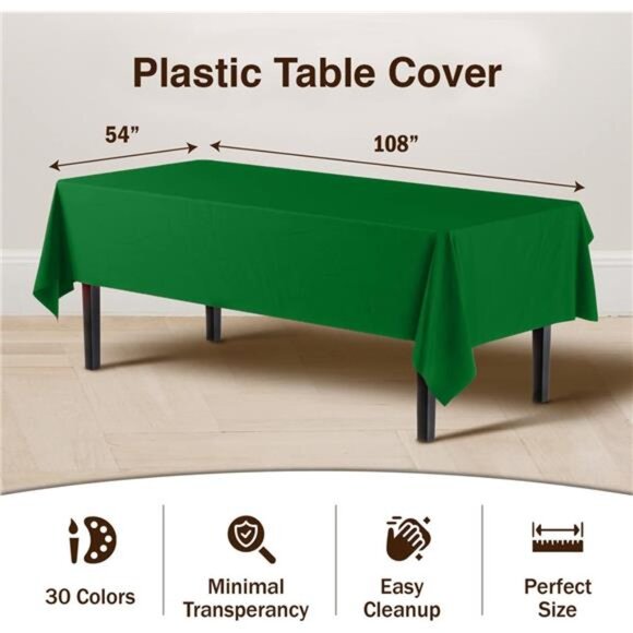 12-Pack Premium Plastic Tablecloth 54in. x 108in. Rectangle Table Cover -Emerald - Picture 3 of 7